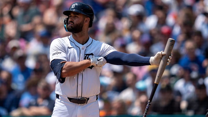 Detroit Tigers left fielder Riley Greene (31) watches his flyball as he walks to the dugout during the Chicago Cubs game at Comerica Park in Detroit on Saturday, June 7, 2025. Detroit Tigers left fielder Riley Greene (31) watches his flyball as he walks to the dugout during the Chicago Cubs game at Comerica Park in Detroit on Saturday, June 7, 2025.