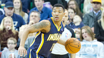 Dec 4, 2013; Salt Lake City, UT, USA; Indiana Pacers shooting guard Orlando Johnson (11) controls the ball during the second half against the Utah Jazz at EnergySolutions Arena. Indiana won 95-86. Mandatory Credit: Russ Isabella-Imagn Images