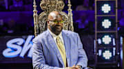 Shaq smiles during a ceremony to retire his #32 jersey at Orlando's Amway Center.