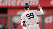 New York Yankees outfielder Aaron Judge (99) rounds bases after hitting a home run during the seventh inning against the Kansas City Royals at Kauffman Stadium on June 11.