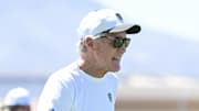 Jun 10, 2025; Henderson, NV, USA; Las Vegas Raiders head coach Pete Carroll looks on during Las Vegas Raiders Minicamp at Intermountain Health Performance Center. Mandatory Credit: Candice Ward-Imagn Images