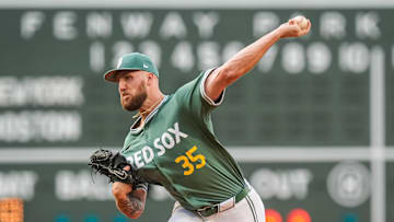 Boston Red Sox pitcher Garrett Crochet (35) throws a pitch against the New York Yankees in the first inning at Fenway Park on June 13.
