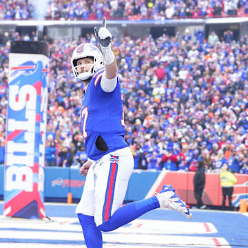 Josh Allen takes the field before the wild-card game against the Broncos. Buffalo will be home against next week against the Ravens.