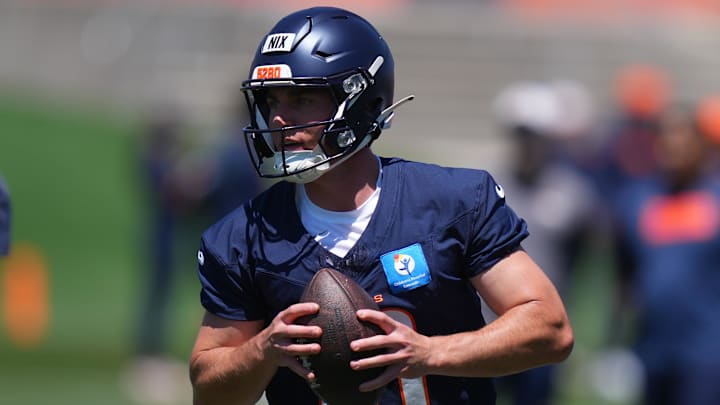 Jun 10, 2025; Denver, CO, USA; Denver Broncos quarterback Bo Nix (10) during minicamp at Broncos Park Powered by CommonSpirit. Jun 10, 2025; Denver, CO, USA; Denver Broncos quarterback Bo Nix (10) during minicamp at Broncos Park Powered by CommonSpirit.