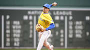 Boston, Massachusetts, USA; Boston Red Sox starting pitcher Hunter Dobbins (73) pitches during the first inning against the New York Yankees at Fenway Park.