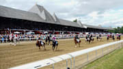 A general view of horses on the track at Saratoga Race Course. 