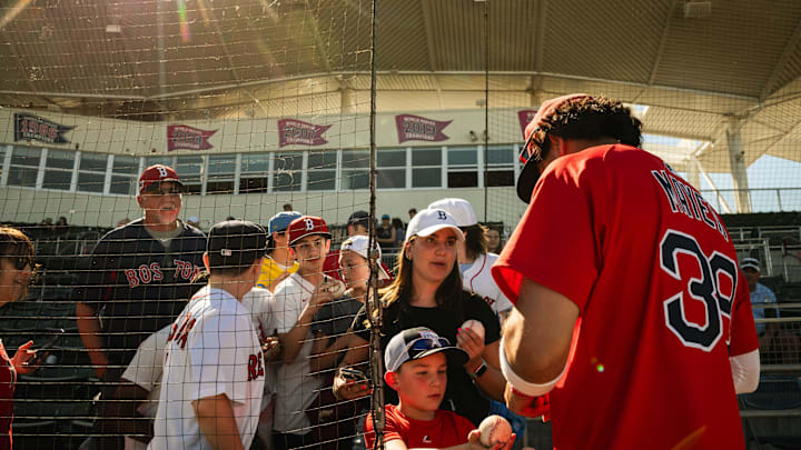 Red Sox prospect Marcelo Mayer signs autographs following a Spring Training game at JetBlue Park on March 11, 2025. Red Sox prospect Marcelo Mayer signs autographs following a Spring Training game at JetBlue Park on March 11, 2025.