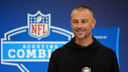 Feb 25, 2025; Indianapolis, IN, USA; Las Vegas Raiders general manager John Spytek speaks during the NFL Scouting Combine at the Indiana Convention Center. Mandatory Credit: Kirby Lee-Imagn Images